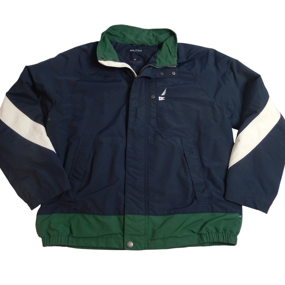 Nautica‎ Mens Navy Green White Colorblock Zip Up Windbreaker Jacket XL